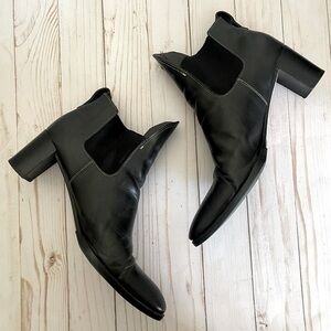 Heschung Black Leather Almond Toe Booties Asymmetric UK Womens Size 7.5